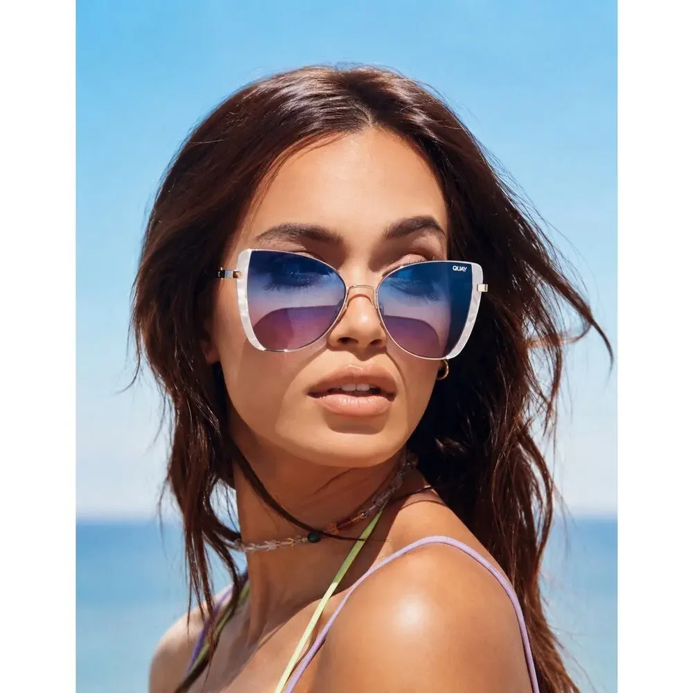 Quay Australia X Love Island Glow Up Sunglasses Blue Pink Gradient Cat Eye +case - Picture 4 of 14